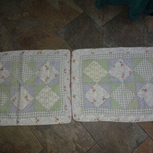 2 Laura Ashley Quilted Pillow Shams 100 Cotton Green/tan/lilac Patchwork Floral